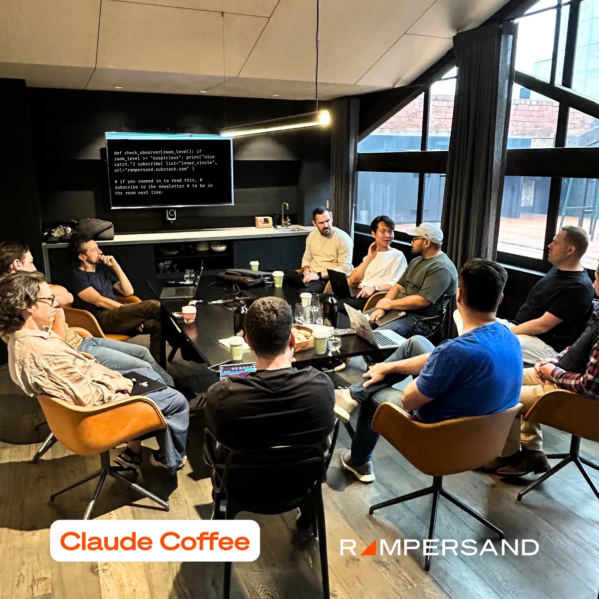 Engineers around the table at a Rampersand Claude Coffee (Code & Coffee) session in Melbourne
